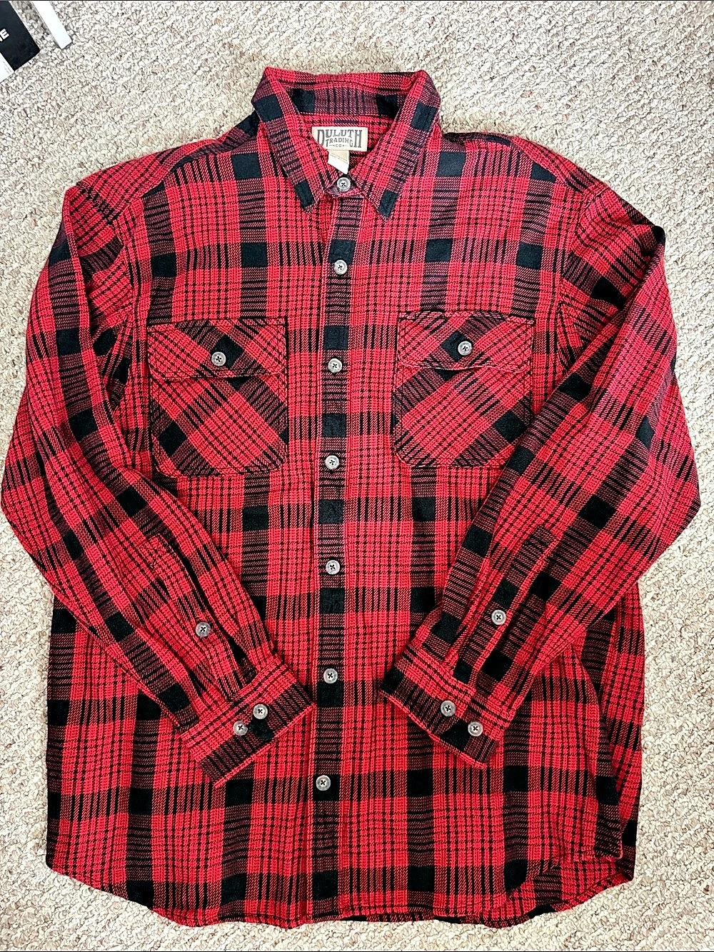 Duluth Trading Co Longtail T Long Sleeve Flannel Shirt Red & Black